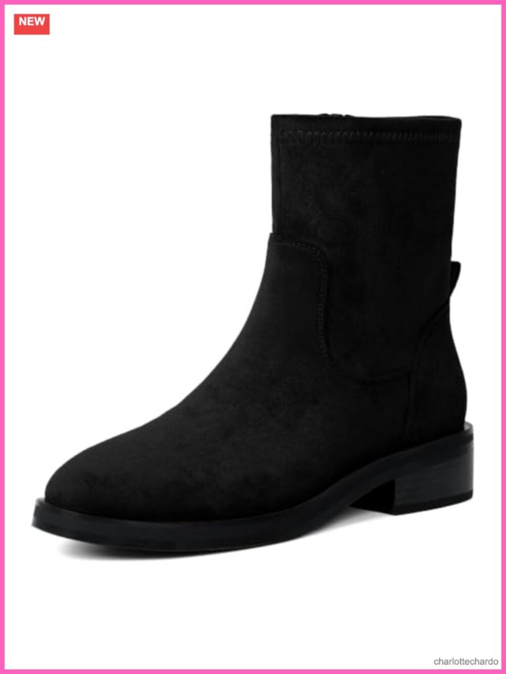 Faux Suede Chunky Heel Ankle Booties Round Toe Low Heel Zip